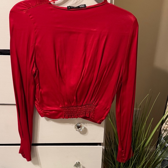Zara Vibrant Red Satin Blouse - Picture 4 of 4